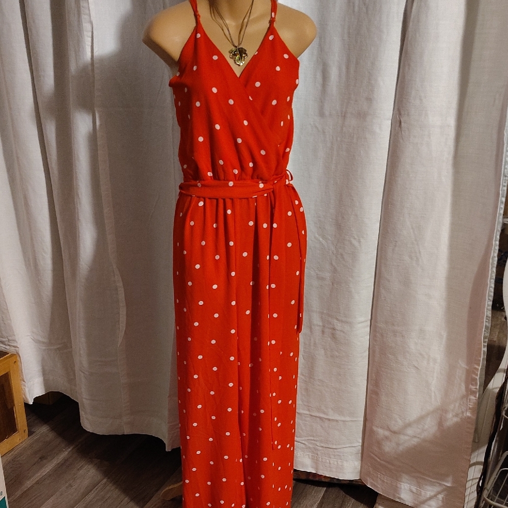 Justify Red Jumpsuit with White Polka Dots